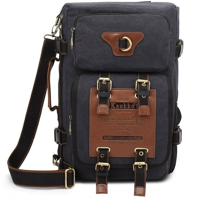 KAUKKO Mochila de viaje para hombres al aire libre, mochila de lona para acampar y caminar KAUKKO FH05-Black