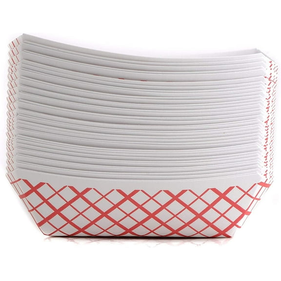 [50 PACK] Disposable Paper Food Tray (1/2 LB) - Red Check Food Tray, USA MADE, Recyclable, Biodegradable, Compostable, Great for Picnics, Carnivals, Party, Camping, BBQ, Restaurants, Fries (0.5lb)