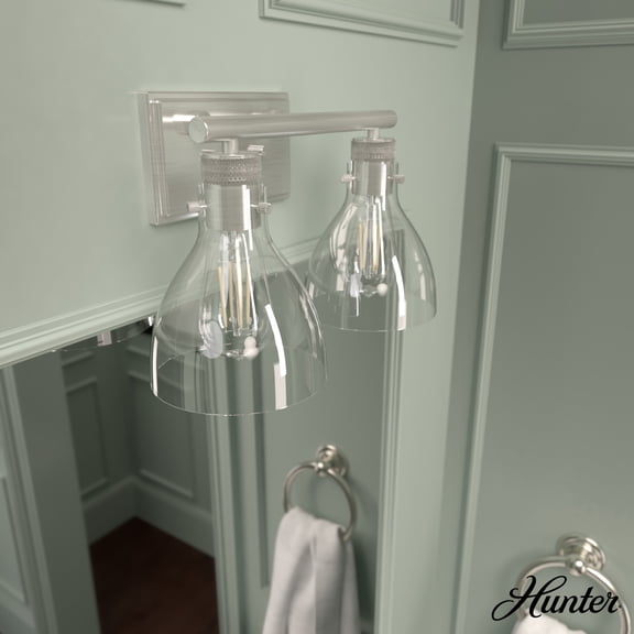 Hunter - Van Nuys 2-light Brushed Nickel, Small Vanity Light, Dimmable, Transitional Style, for Bedrooms, Dining, Living Rooms - 48033