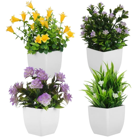 Raindrops Set of 4 Realistic Artificial Potted Plants, Assorted Colors for Home Decoration and Office Display