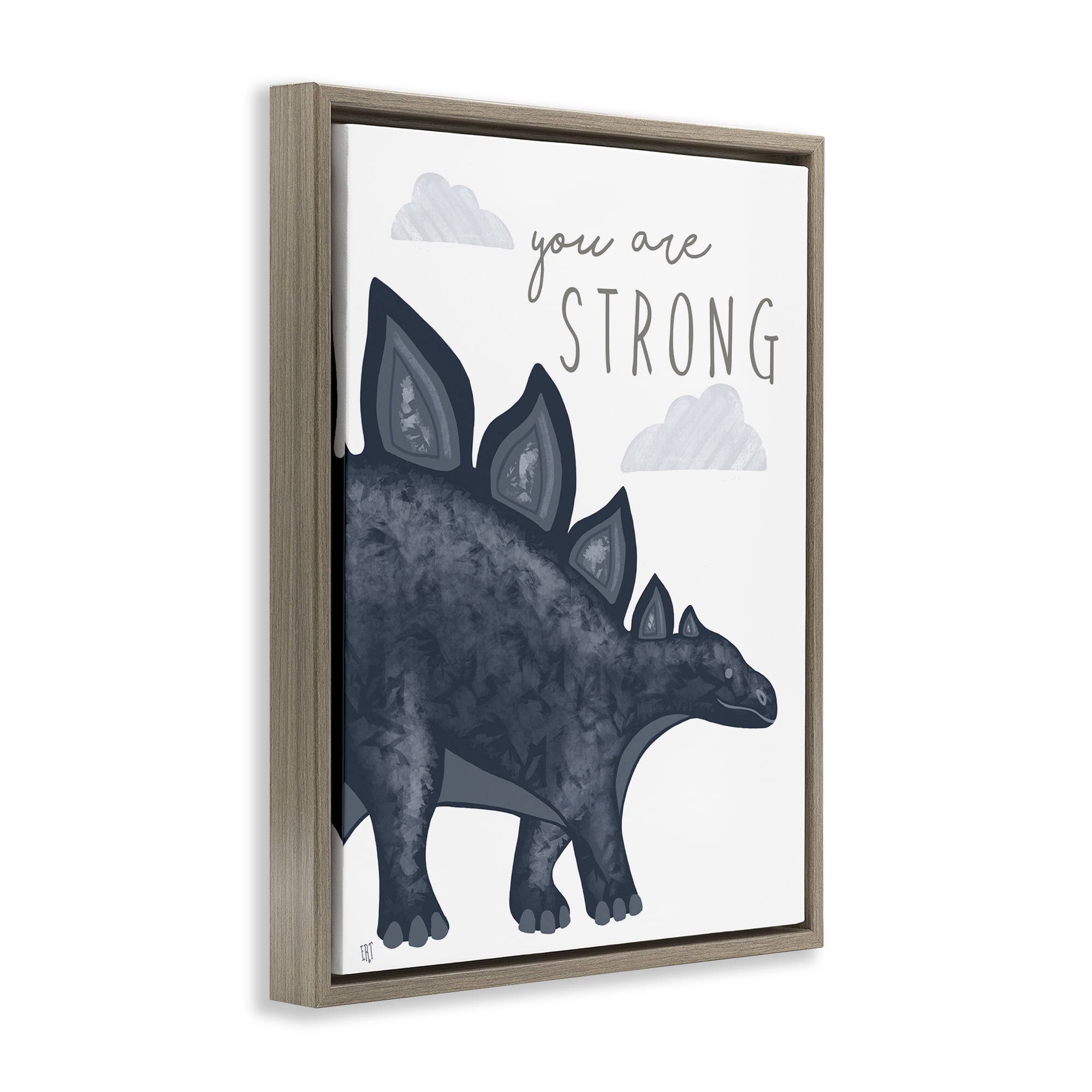 Stupell Industries You Are Strong Dinosaur Brown Framed Floater Canvas Wall Art, design by Elizabeth Tyndall