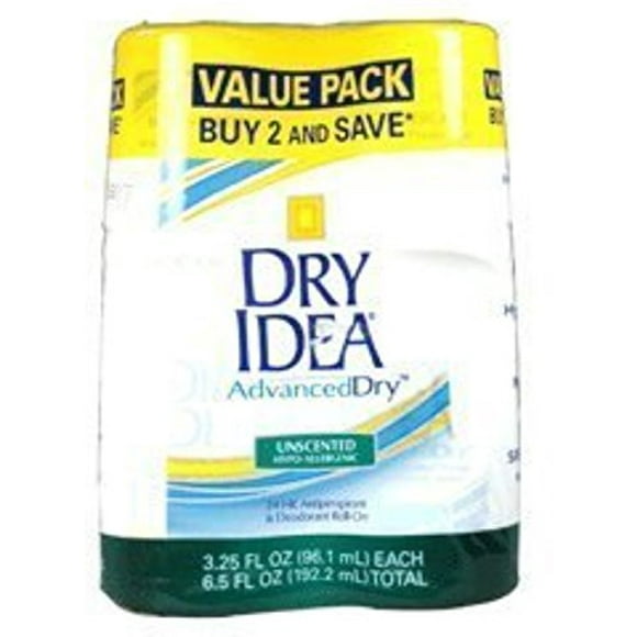Advanced Dry Idea Roll On Antiperspirant and Deodorant, Unscented, Twin Pack - 3.25 Oz Ea