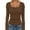 Brown, variant on Women's Basic Ribbed Knit Square Neck Long Sleeve T Shirt Fall Fashion Casual Stretch Fit Comfortable Top For Girls And Teens
