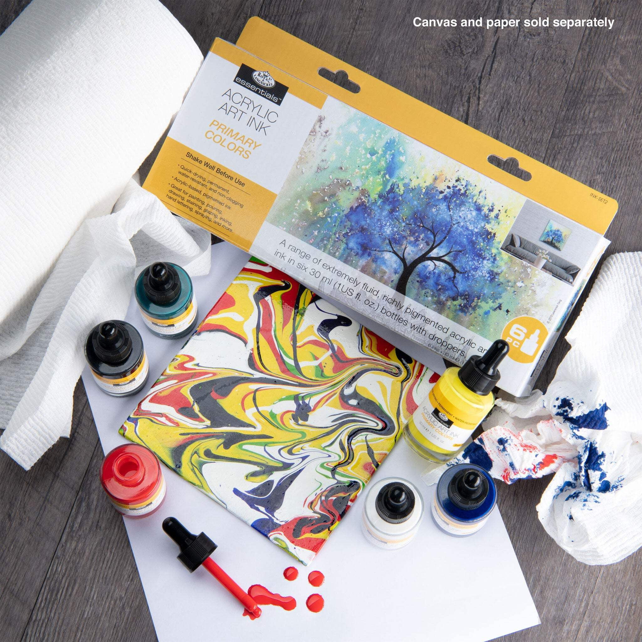 Royal & Langnickel Essentials™ 6pc Primary Colors Acrylic Art Ink Bottles