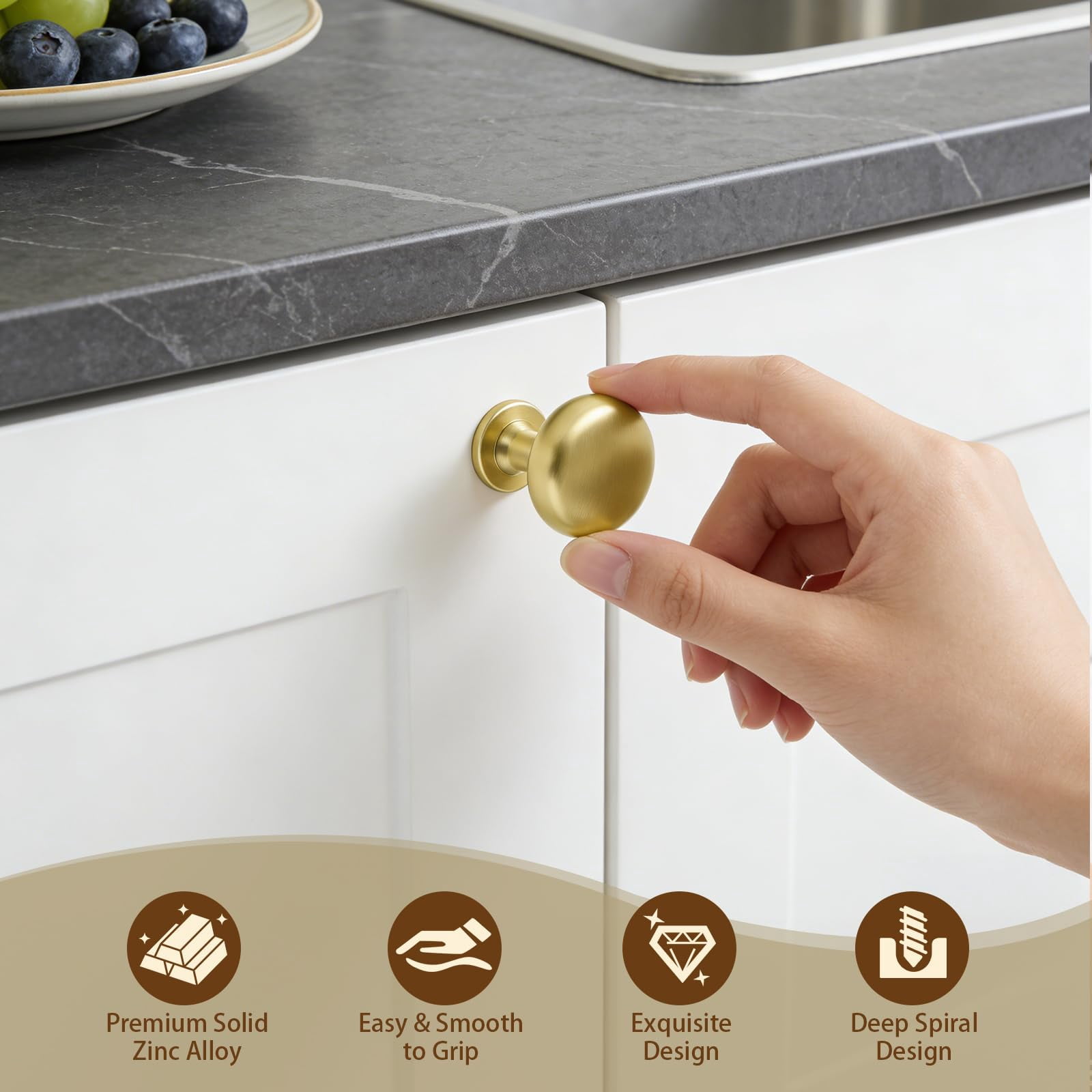 Aged Brass Knobs 12 Pack, Solid Warm Gold Cabinet Knobs, Antique Brass Drawer Knobs, Champagne Bronze Kitchen Cabinet Hardware,Diameter 1-1/5"
