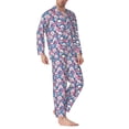thumbnail image 2 of Yiaed white flower Skull blue Print Men’s Pajamas Set - Long Sleeve Button Down Sleep Shirt and Pajama Bottoms Sleepwear Set Mens Pjs Sets Men's Pajama Bottoms-, 2 of 7