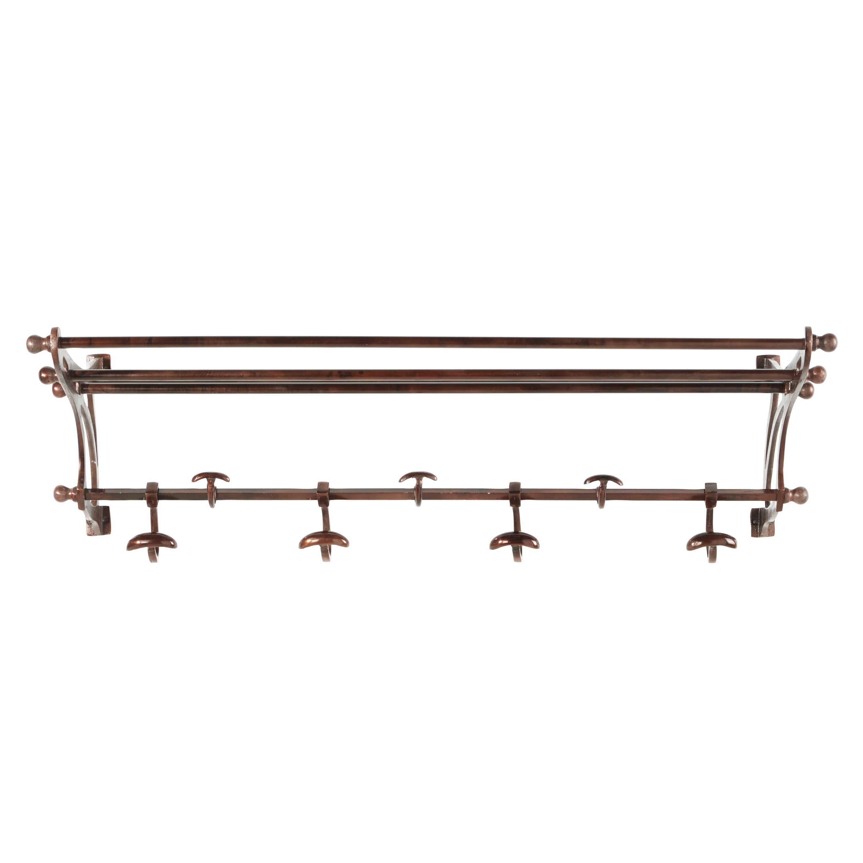 Decmode Vintage-Inspired Copper Wall Shelf with Wall Hooks, 43 in x 14 in