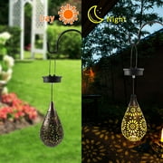 QiShi Hanging Solar Lantern Garden Outdoor, Boho Decorative Metal Decor Flower Waterproof for Pathway Patio Yard