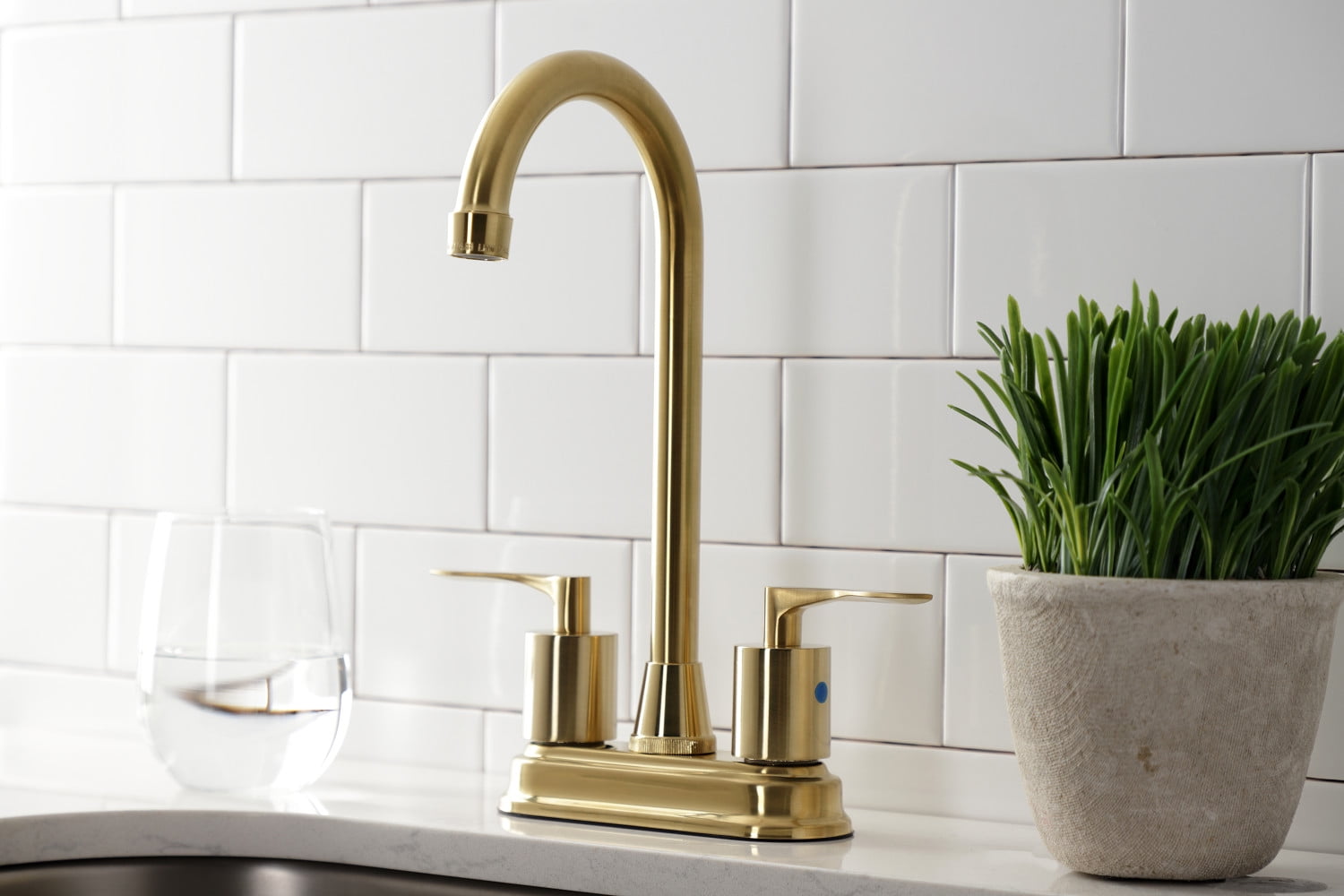 Kingston Brass KB8497SVL Two-Handle 2-Hole Deck Mount Bar Faucet in Brushed Brass