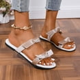 thumbnail image 5 of Xfvqtps Slide Sandals for Womens Flat Double Straps Bow Open Toe Non Slip Beach Summer Sandals Beige, 5 of 9