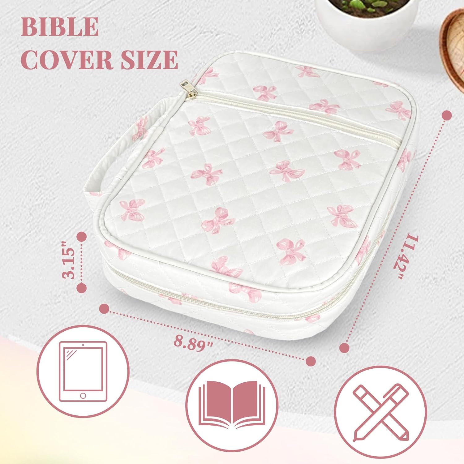 Bible Cover Case for Women,Bible Study Supplies Accessories,Bible Journaling Kit,Pink Flower Carrying Case with Highlighters - Pink Bow