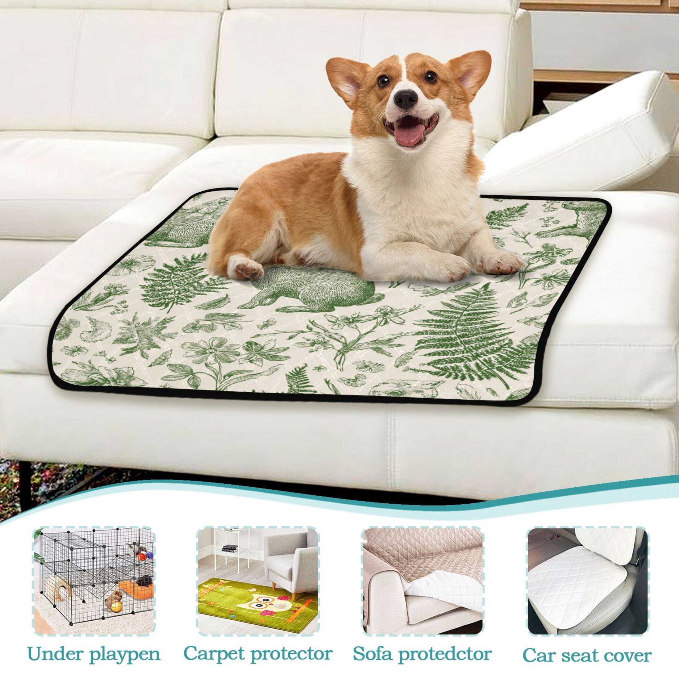 IAUYY Washable Pee Pads for Dogs Smallx3 Absorbent and Leak-Proof Non-Slip Reusable Puppy Pee Pads for Dogs Applicable to Playpen Potty Crate Retro Rabbit Illustration