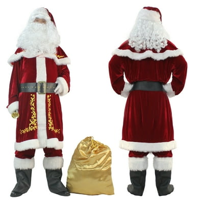 Mens Santa Costume Set Christmas 12pcs Deluxe Velvet Dominican