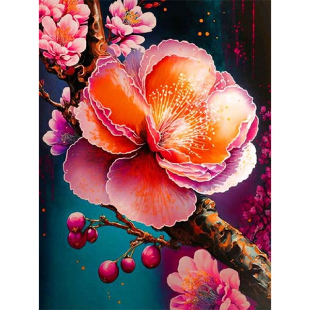Cuadros Decorativos Kit de pintura de diamante de taladro redondo completo 5D DIY Flor de melocotón Decoración Arte Artesanía (6) Wdftyju de costura negro 4 estilos