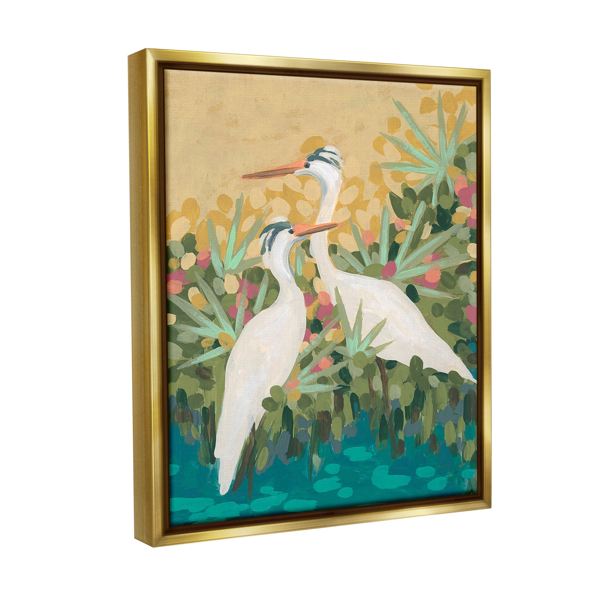 Stupell Industries Nautical Birds in River Animals & Insects Painting Gold Floater Framed Canvas Art Print Wall Art, 17 x 21