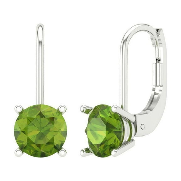 1 ct Lever-Back Drop Dangle Earrings for Women | 5.0mm Round Cut Natural Peridot | 18K White Gold