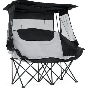 Zikebtuy Double Camping Chair with Canopy, Folding 2 Person Seat, Portable Outdoor Loveseat with Shade, Oversize Camp Chair for Beach, Lawn, and Outdoor Activities
