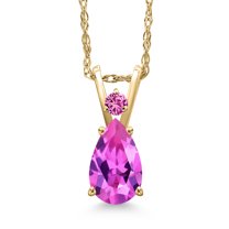 Gem Stone King 14K Yellow Gold Pink Created Sapphire Pendant Necklace for Women | 1.00 Cttw | Gemstone September Birthstone | Pear Shape 8X5MM | With 18 inch Chain