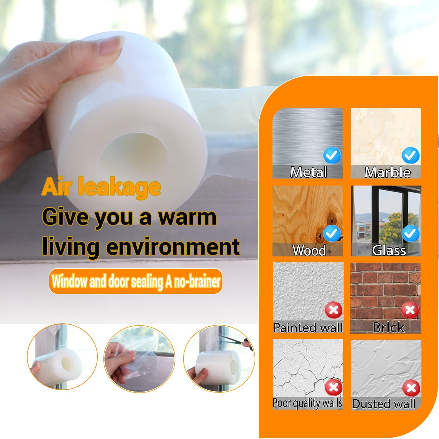 Clear Window Weather Sealing Tape - 2 Inch X 33 FT, Residue-Free Insulation Tape For Drafts