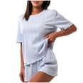 thumbnail image 2 of Blmnix Pajama Sets Sleepwear Sets Summer Pajamas 2 Piece Pajama Straight-Leg Blue Short Sleeve Crew Neck Short Sexy Pjs for Women Set,S, 2 of 5