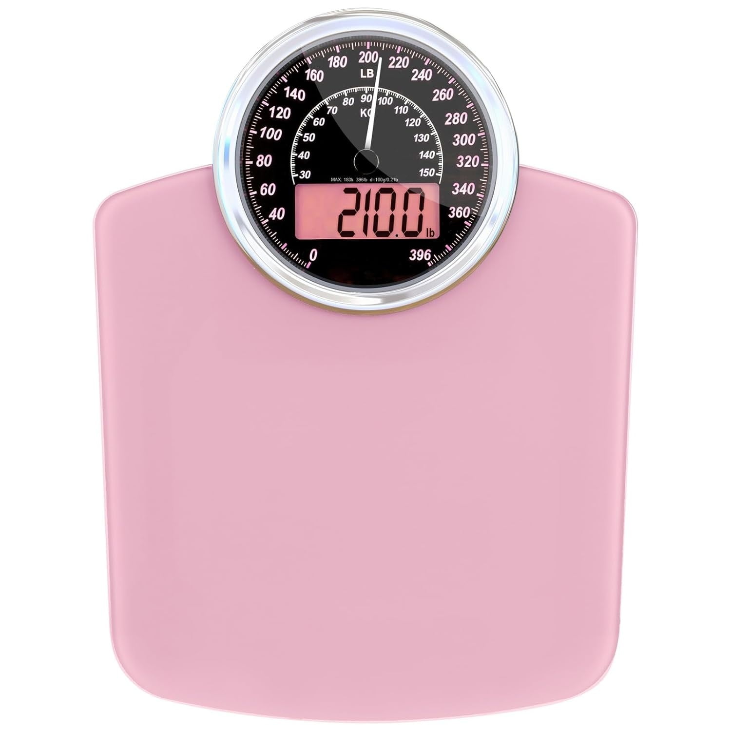 2-in-1 Analog & Digital Weighing Scale for Body Weight up to 400lbs - Thick Tempered Glass - Extra Large Display - Easy to Read Digital Bathroom Scale - New - Pink