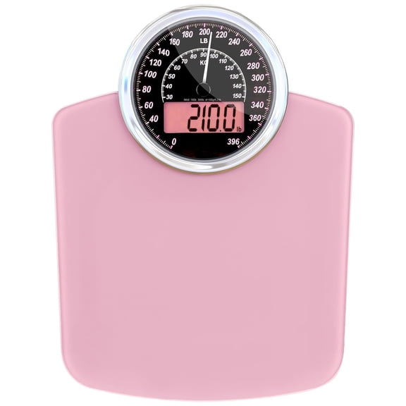 2-in-1 Analog & Digital Weighing Scale for Body Weight up to 400lbs - Thick Tempered Glass - Extra Large Display - Easy to Read Digital Bathroom Scale - New - Pink