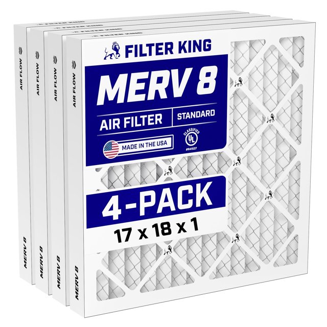 Filtro de aire Filter King 17x18x1 MERV 8, paquete de 4, plisado