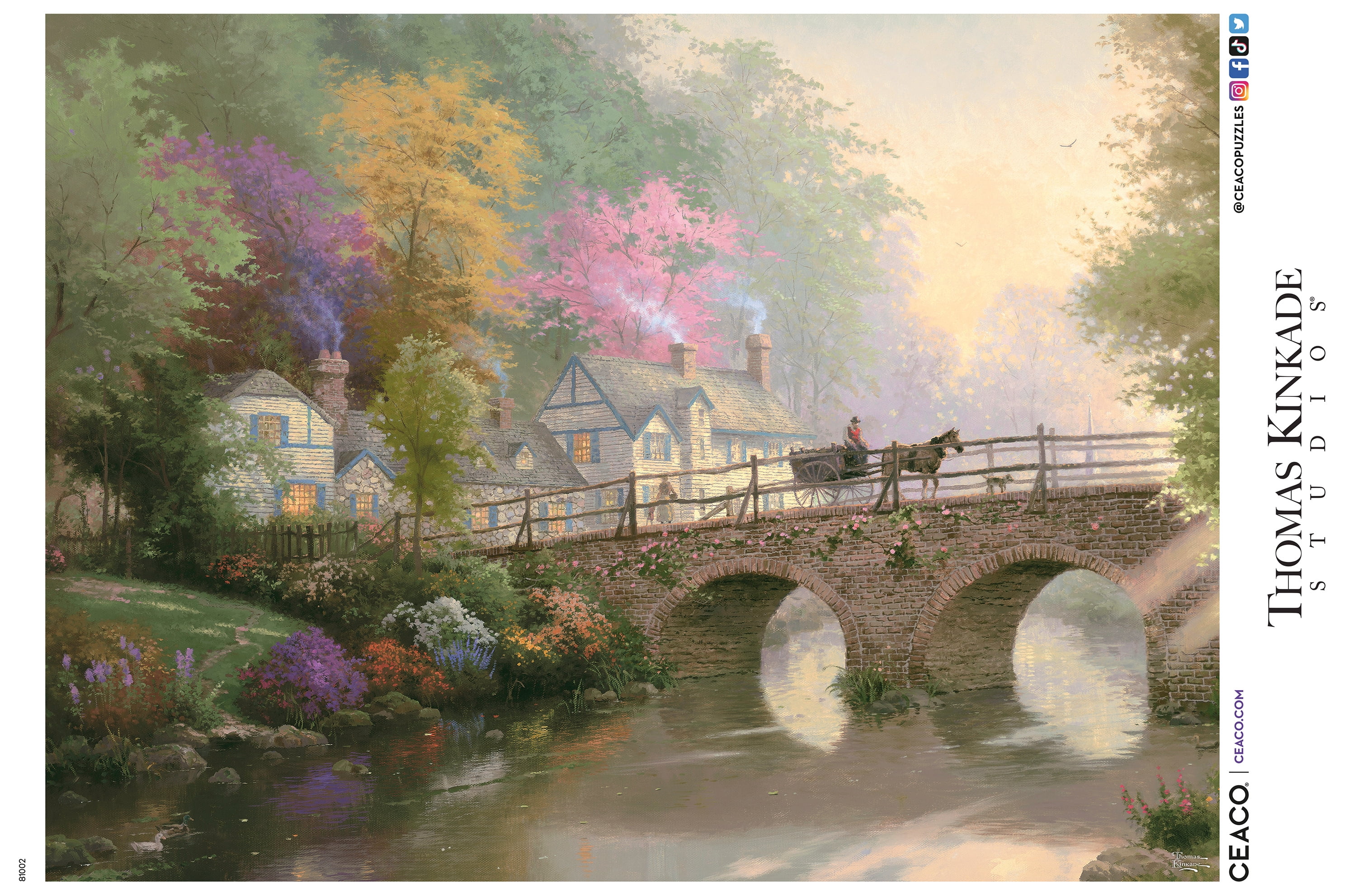 Puzzle en bois de 1000 pièces Ceaco Thomas Kinkade Hometown Bridge pour adultes à partir de 14 ans