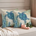 thumbnail image 2 of Teal Sea Turtle Coastal Outdoor Waterproof Pillow Covers, Vintage Summer Beach Seaweed Decorative Square Throw Pillowcase Sofa Cushion Sham for Patio/Couch/Chair, 16"x16" 2 Pack, 2 of 8