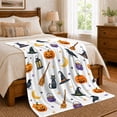 thumbnail image 6 of Halloween Icons with Pumpkins and Black Cats, Playful Holiday Style for Halloween Lovers, Witchy Night Pattern and Halloween Gift, Cozy Flannel Blanket for Playroom and Family Room, Home Decor, 6 of 8