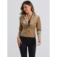 thumbnail image 3 of DARING DIVA Women's Button Front Velvet Blazer Lapel Crop Suit Jacket S Khaki, 3 of 6