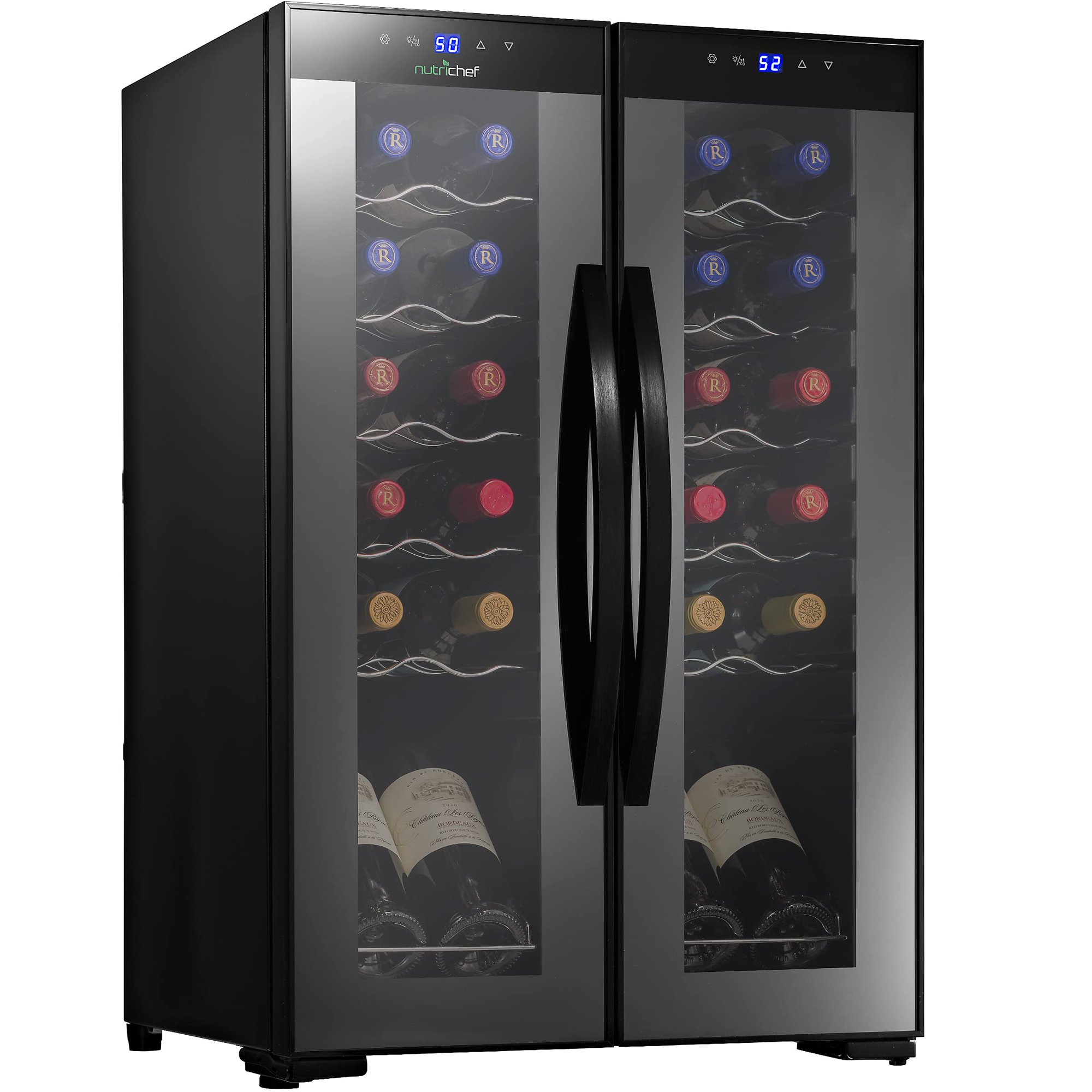 24 Bottle Wine Cooler Refrigerator - White Red Wine Fridge Chiller Countertop Wine Cooler, Freestanding Compact Mini Wine Fridge 24 Bottle w/ Digital Control, Invisible Door Hinge - NutriChef PKCWC240