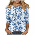 thumbnail image 2 of Jsaierl Women's 3/4 Length Sleeve Tops Casual Crew Neck Shirts Fashion Graphic Ladies Blouses Flowy Elegant T-shirts Top S-5XL, 2 of 5
