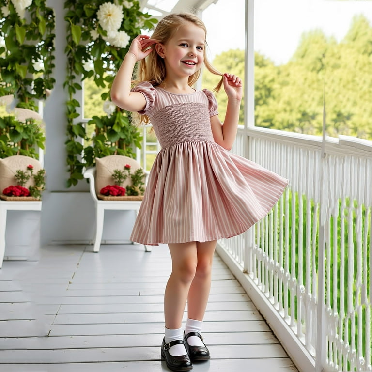 JUoaLXG Toddler Girls Casual Dresses Summer Kids Children Solid Color Princess Fashion Cute Dress Holiday Wear,Beige,3-4 Years