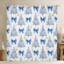 Homewish Lovely Bow Knot Blackout Curtains Set of 2 (52x84 Each),Chic Christmas Tree Window Curtains,White Blue Curtains and Drapes For Girl Kids,Microfiber Bedroom Decor