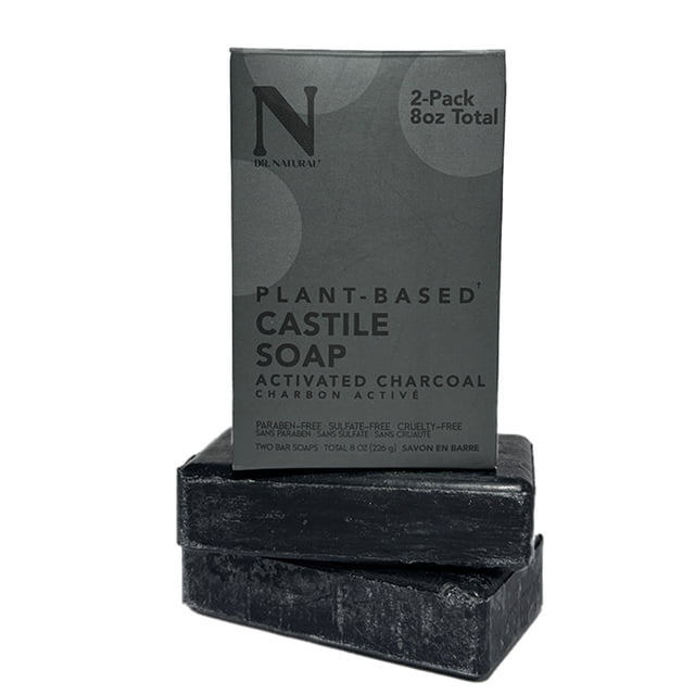 Dr. Natural Jabón de Castilla Carbón Activado 226 g, 100% Natural, Orgánico, Hipoalergénico y Ultra Hidratante para Todo tipo de Piel, Hecho de Plantas y Aceites Naturales, Toda la Familia, Multiusos