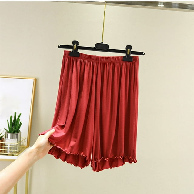LOVZFMLL Shorts d'Été Élastiques pour Femmes Style Décontracté Pyjama Ample Taille Maison Rouge L