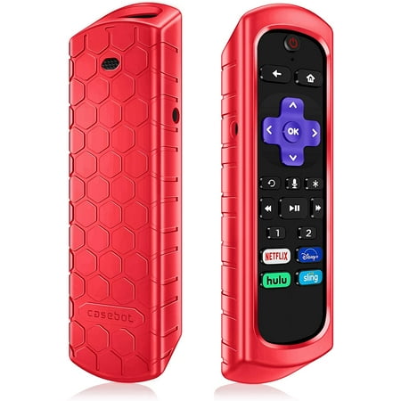 CaseBot Honey Comb Anti-Slip Shockproof Silicone Case Cover for Roku Voice Remote Pro, Roku Ultra 4800R (2020)/ 4670 (2019)/ 4661 (2018)/ 4660 (2017), Roku 1/2/3/4 Remote Controller, Red