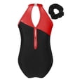 thumbnail image 2 of Doomiva Kids Girls Sleeveless Halter Sparkle Rhinestone Gymnastic Ballet Dance Leotard with Hair Band Set Red 16, 2 of 6