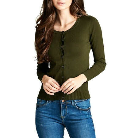 - Women & Juniors Crew Neck Light Thin Knit Button Down Sweater Cardigan