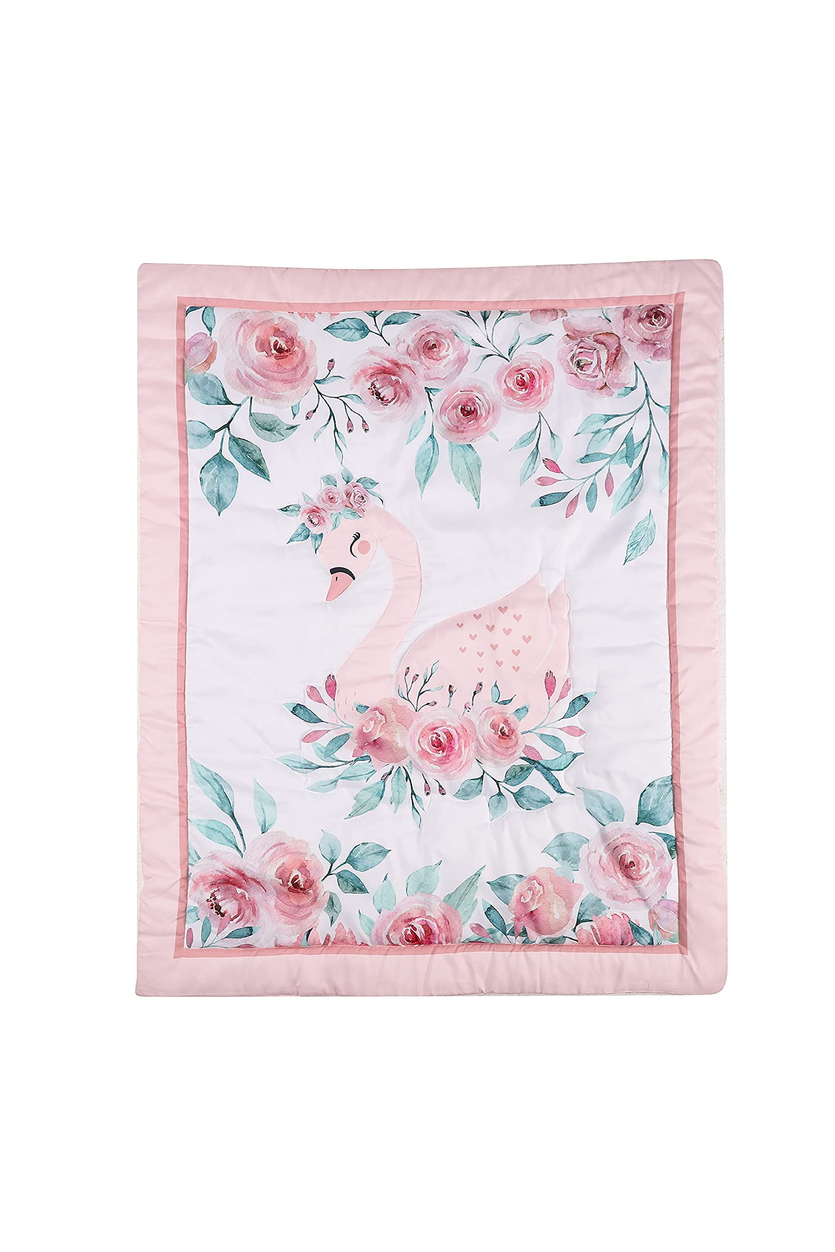 5 PC Sweet Baba Pink Swan Crib Bedding Set for Baby Girls with Comforter Skirt Sheet Stacker Blanket in Libya at LYD 333 Rating 5