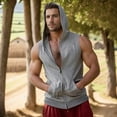 thumbnail image 4 of Bcfgryg Men's Casual Fitness Hooded Double Zipper Tank Tops Sleeveless Vest Blouse Top Vest for Men, 4 of 5
