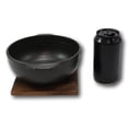 thumbnail image 3 of Japanese Black Donabe Ceramic Hot Clay Pot Bowl Casserole 32oz With Wooden Base, 3 of 4