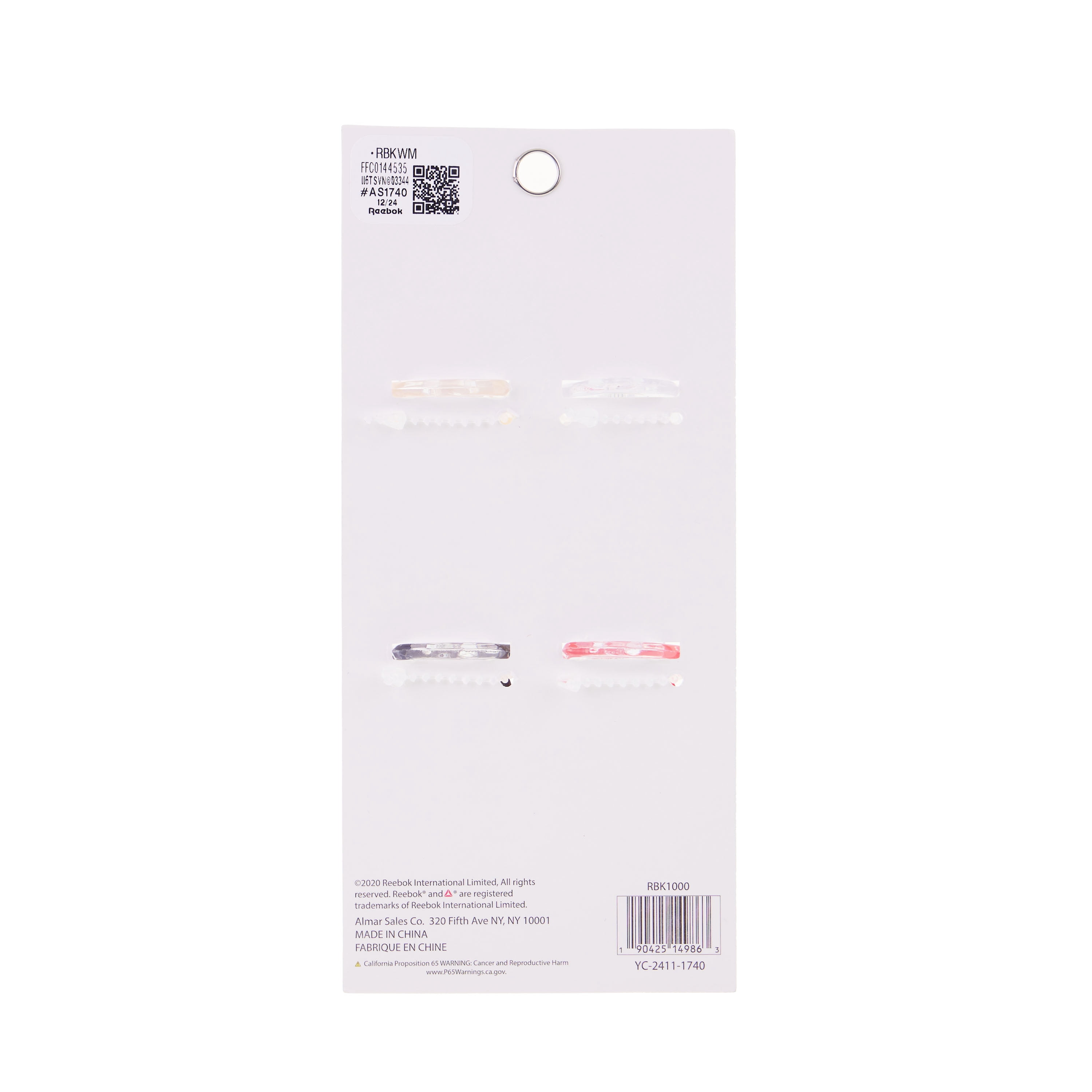 Reebok Claw Clip With Interior Grip, 4 Piece Set for All Hair Types