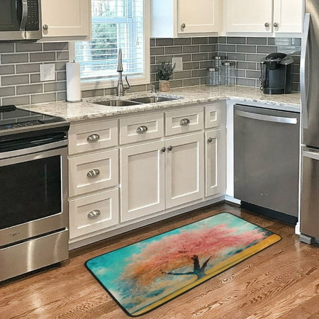 

Long Floor Mat 39x20Inch Kitchen Mat Bathroom Mat Living Room Mat Bedroom Mat Absorbent Delicate Fabric No Ball Do Not Fade Spring Tree Scene