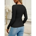 thumbnail image 3 of SMZ Women’s Square Neck Long Sleeve Shirts—Ribbed Knit Sweater Slim Fitted Elegant Fall Casual Basic Tee Tops, 3 of 5