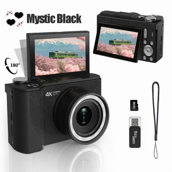 4K Digital Camera for Photography, Y2K Foldable Screen Portable Vlogging Camera with 32GB SD Card, Wrist Strap, Self Timer, Anti-Shake, 16X Digital Zoom, Ideal Gift for Girls, Boys Teenagers