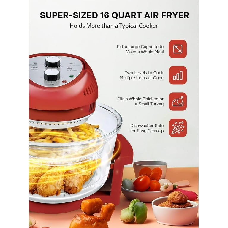  Big Boss 16Qt Large Air Fryer Oven – Large Halogen Oven Cooker  with 50+ Air Fryers Recipe Book for Quick + Easy Meals for Entire Family,  AirFryer Oven Makes Healthier Crispy