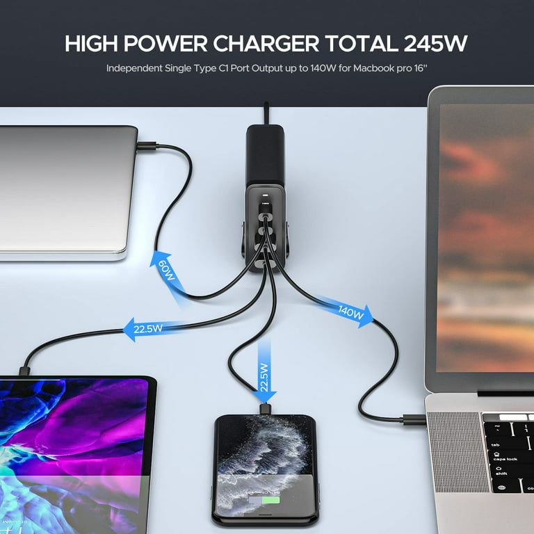 Key Power 245W USB C Charger Station, 140W PD 3.1 GaN Type C Power