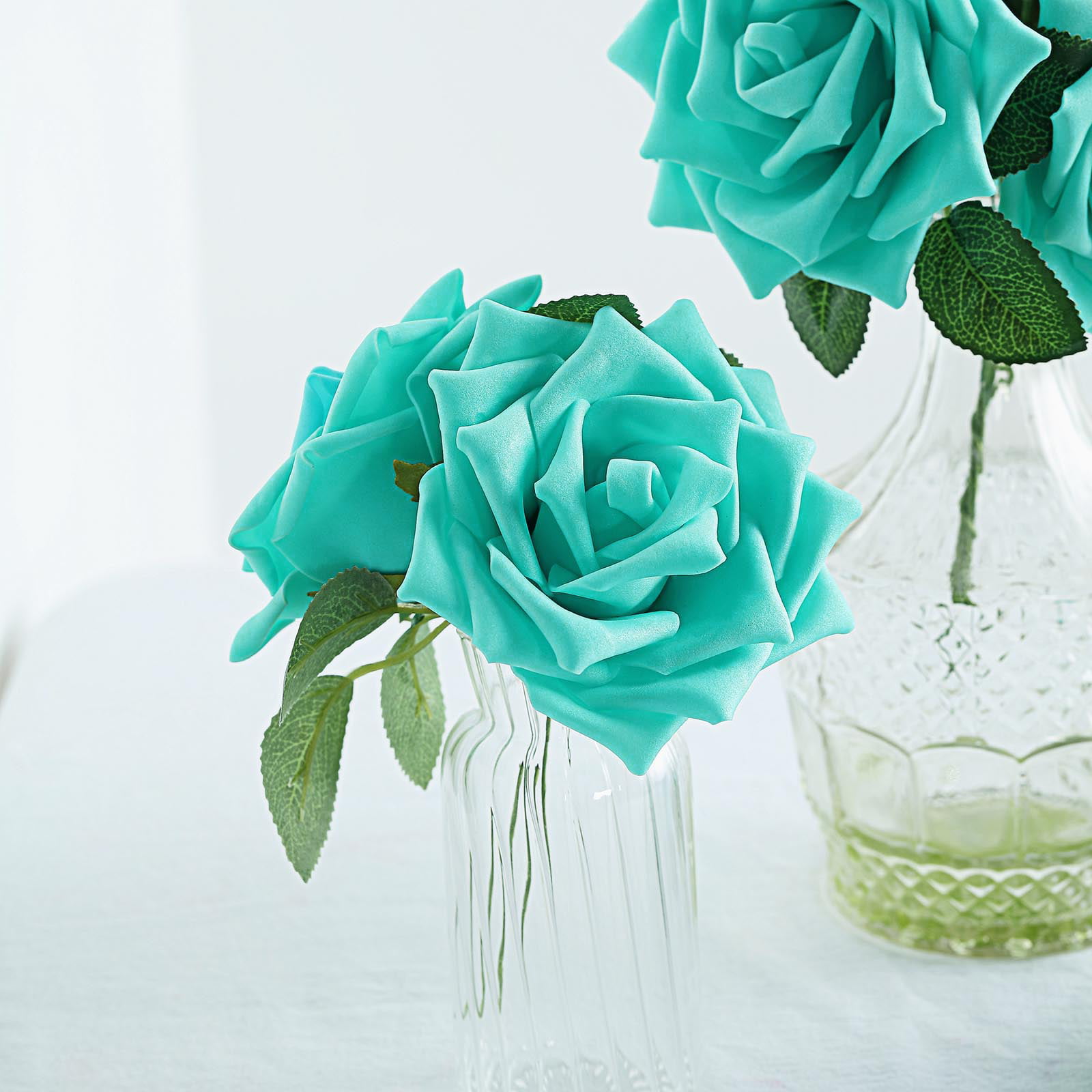 Efavormart 24Pcs Artificial Flowers Real Touch Turquoise Foam